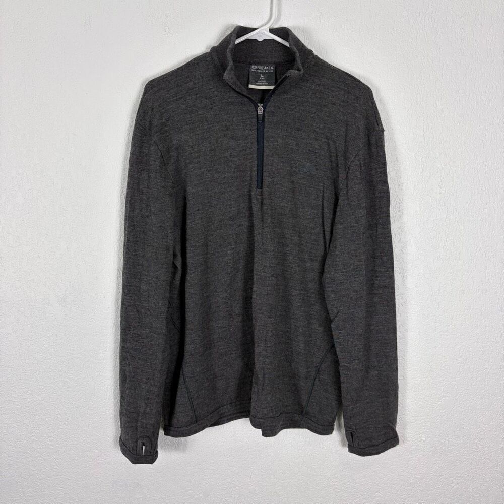 Icebreaker Grey 100% Wool Quarter Zip Pullover Sweater Men's Size Large - Picture 1 of 10